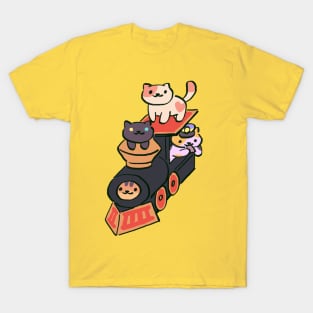 kitty collector cats conductor whiskers, peaches, pepper, princess on cardboard train T-Shirt